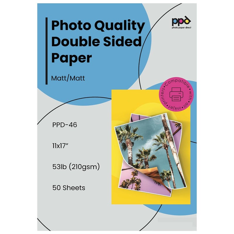 PPD Double Sided Photo Paper, Matte Brochure Paper 11 x 17 for Inkjet Printer, 210 gsm, 9 mil Tabloid Size for Magazine, Flyer, Presentation, Program, Instant Dry & Water Resistant (50 Sheets) - Image 1